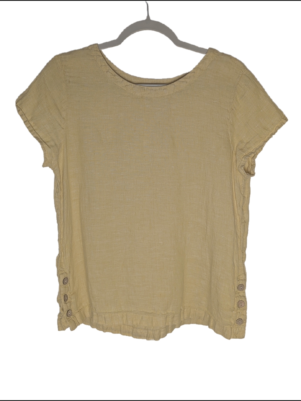 Cynthia Rowley 100% Linen Yellow Short Sleeve Button-Side Top